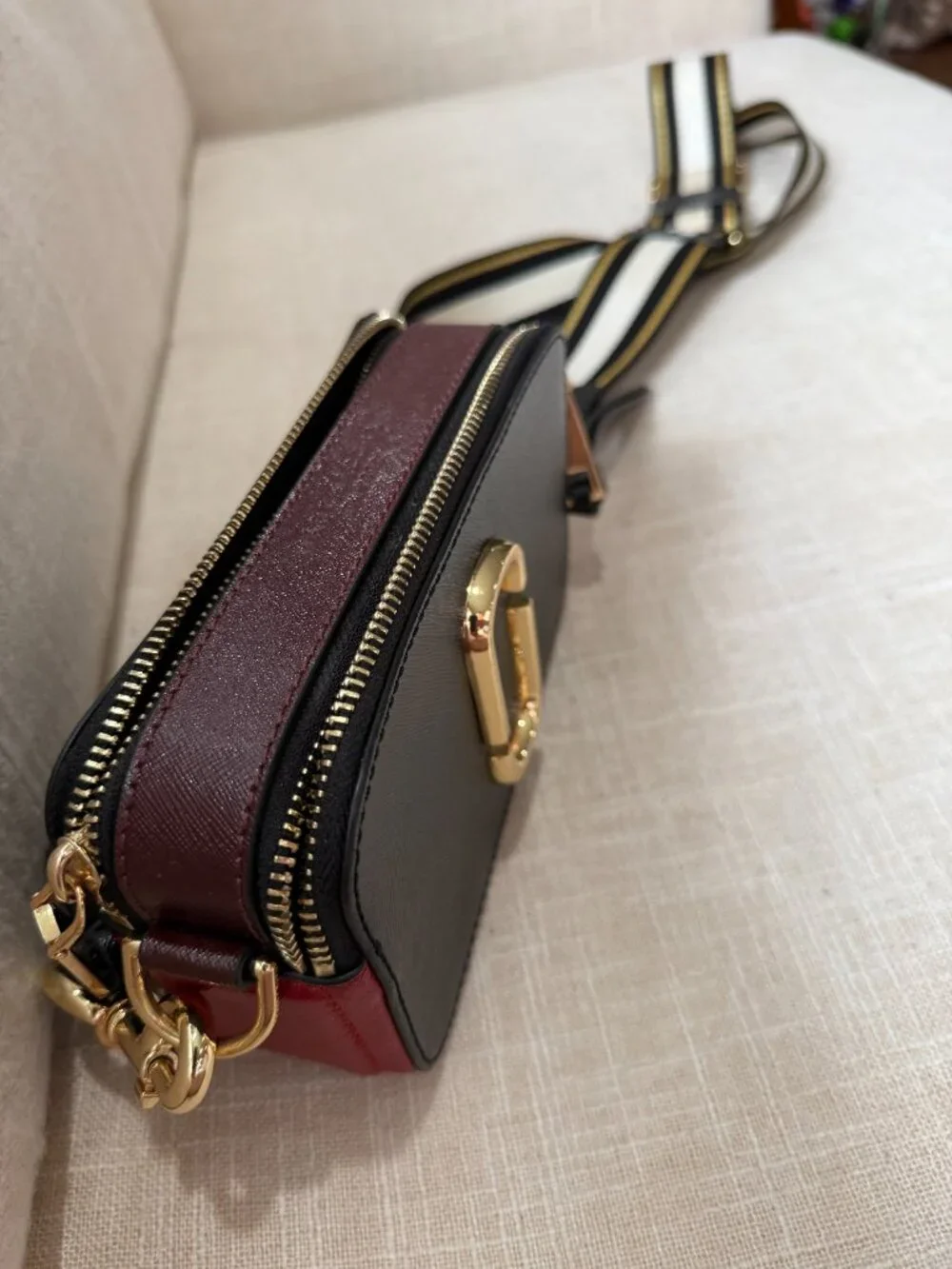 Marc Jacobs Snapshot Camera Bag – Black with Striped Strap